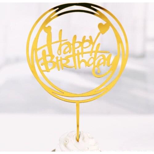 New Happy Birthday Acrylic Cake Topper Wedding Mirror Gold Cupcake Topper For Girls Birthday Party Cake Decorations Baby Shower