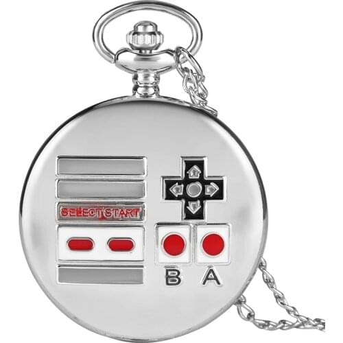 Creative Gamepad Theme Quartz Pocket Watch Silver Retro Necklace Pendant Watch Gifts for Men Women Kids Game Fans Collectibles