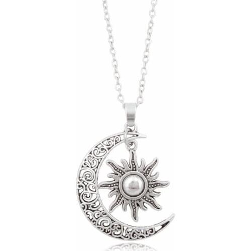 XUSHUI XJ New Vintage Sun Moon Pendant Necklace Crescent Moon Chain Necklaces for Women Jewelry Gift