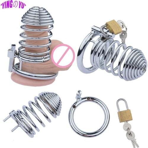 Stainless Steel Spring Cock Cage Male Chastity Device Penis Ring Sleeve Cover Bdsm Bondage Belt Fetish Adult Sex Toys for Men 18