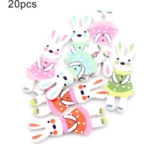 20Pc 45mm x 19mm Mixed Animal Rabbit Wooden Buttons For Clothes Crafts Sewing Decorative Needlework Scrapbooking DIY Accessories