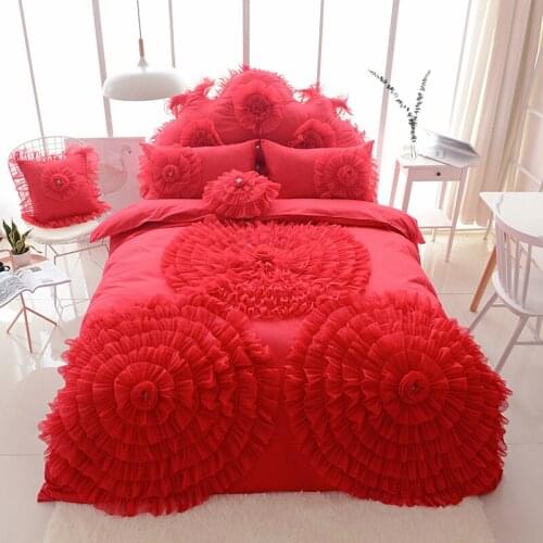 100%Cotton luxury wedding Bedding Set Hand fold eternal love Duvet cover set Bedskirt Pillowcase Twin Queen King size 3/4/6/8Pcs