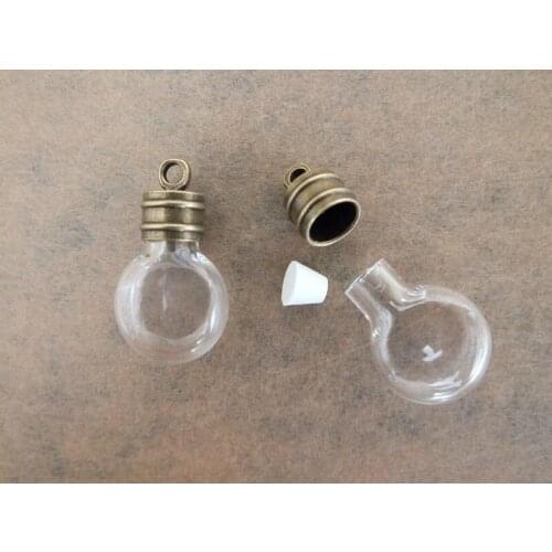 With antique bronze cap set--25x14mm small round glass pendant rice art glass