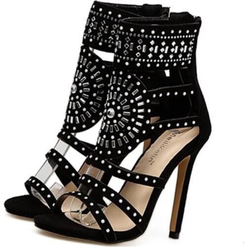 New Roman Shoes Rhinestone High Heels Fine With Open Toe Sandals Women Summer 2019 Large Size Women Shoes zapatos de mujer