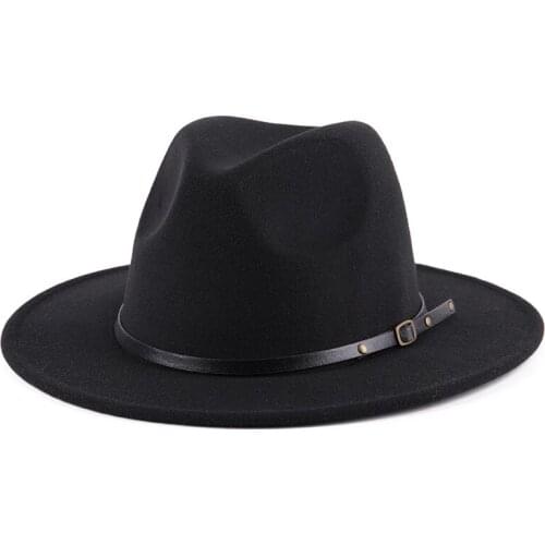 Women Wool Vintage Felt Hat With Wide Brim Gentleman Elegant Lady Winter Autumn Jazz Caps