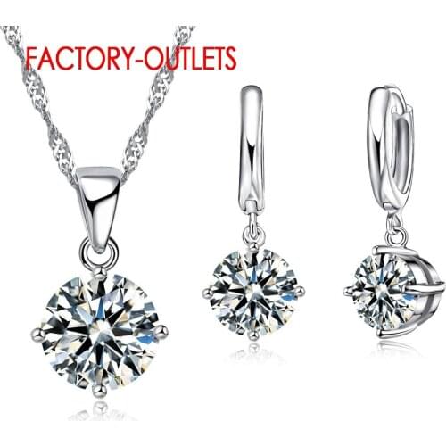 925 Sterling Silver Bridal Jewelry Sets Classic Fashion Jewelry 4 Claws Crystal Necklaces Hoop Earrings Women Party Engagement