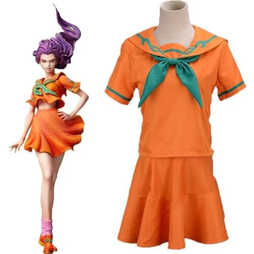 JoJos Bizarre Adventure Yamagishi Yukako Uniforms Women Dresses Sailor Suits Halloween cosplay costume top+skirt+Bow tie + wig