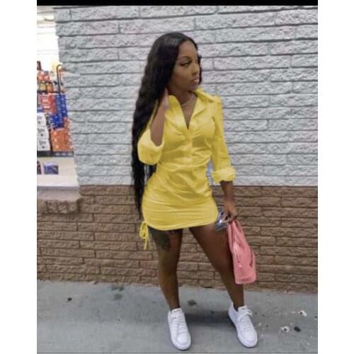 Summer Clothing Sexy Dress Long Sleeve Shirt Type V-neck Dresses for Women Lounge Wear Club Outfits Streetwear Wholesale Items