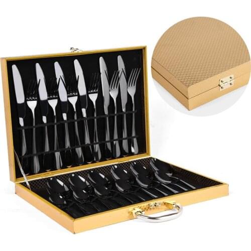 Gold Gift box for 16pcs Cutlery 24pcs Dinnerware Knife Fork Spoon Storage Organizer Wood Fiber Box Christmas Party Utensils