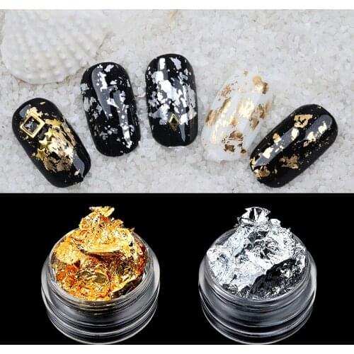 1pc Gold Silver Nail Art Foils Paper Irregular Aluminum Nail Sticker Manicures 3D Glitter Gel Polish Nail Decoration Tools