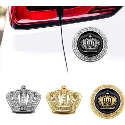 1 Pcs Golden Silver Fashion 3D Diamond Crystal Crown Car Sticker Metal Side Emblem Badge Car Body Decoration Styling Accessories