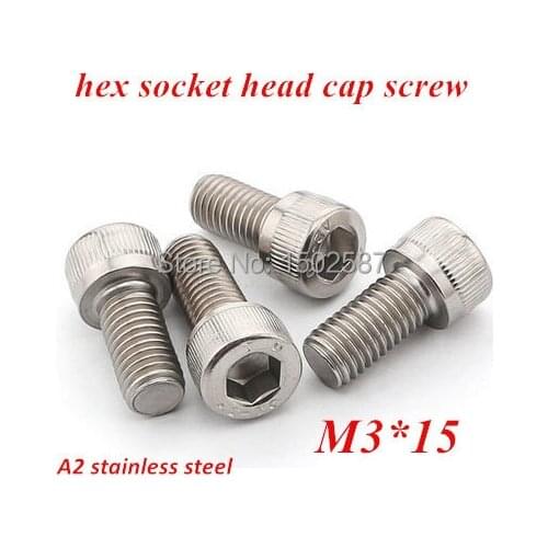 100pcs M3*15 Allen screws bolts DIN912 Hex Socket Cylinder Head Cap Screw M3X15mm stainess steel 304