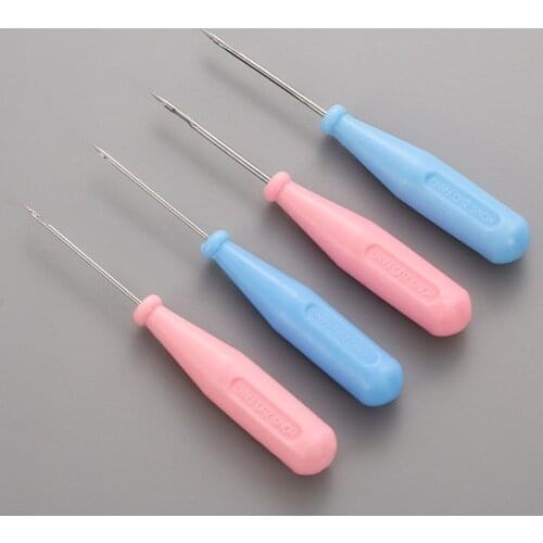 2PCS Random Color Handmade Leather Tool Plastic Handle Cone Needle Shoe Repair Steel Stitcher Sewing Awl Shoes Bags Hole Hook