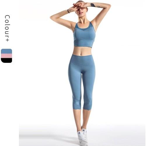2021 Summer Crop Top Nylon Mesh Breathable Leggings Bra Women Slim Fit Active Fitness Wear 2 Piece Activewear Yoga Set 8820807