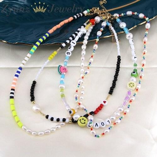 3PCS, New Colour Boho Fresh Water Pearl Necklace Color Soft Polymer Clay Beads Choker Necklace Beach Femme Jewelry Gift