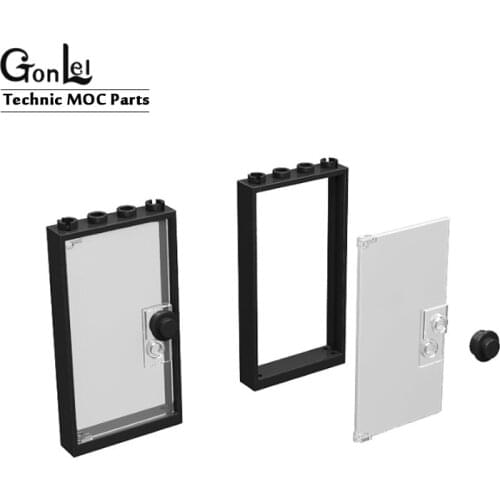 8 Sets/Lot Window Door Frame 1x4x6 Building Blocks MOC Parts with Glass Toys For Kids DIY House Compatible with 60616 60596