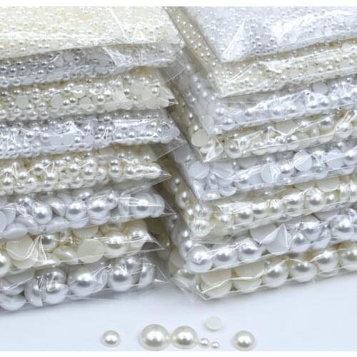3-20 mm Acrylic Half Round White Ivory Imitation Pearl Loose Beads Jewelry Crafts Grament Clothes Headwear Shoes Bags Hats Decor