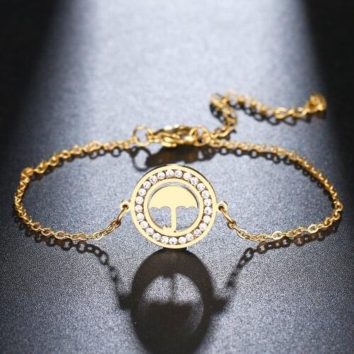 CACANA 316L Stainless Steel For Women Crystal Bracelet Simple Umbrella Round Bracelets Gold Color Engagement Gifts Jewelry New