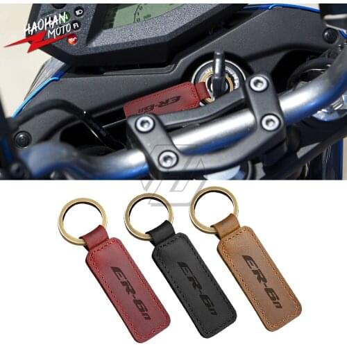 For Kawasaki ER-6N ER6N ER6F Motorcycle Keychain Cowhide Crazy Horse Skin Key Ring