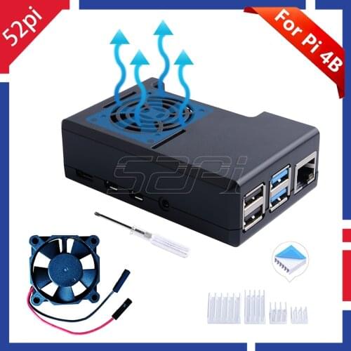 52Pi ABS Black / Transparent Clear Case Enclosure Shell Cover for Raspberry Pi 4 with Cooling Fan Heatsinks for Raspberry Pi 4B