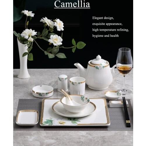 Hotel Household Plate Tableware Phnom Penh Pattern Plate Chinese Restaurant Commercial Three-Piece Dish Set