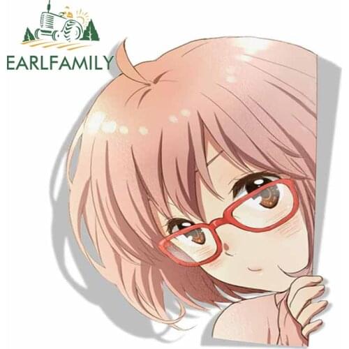 EARLFAMILY 13cm x 12cm for Mirai Kuriyama Beyond The Boundary Peek Anime Big Head Vinyl Car Sticker JDM Window Trunk Decal