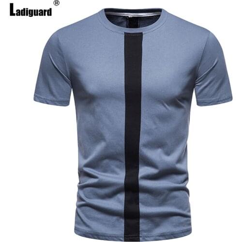 Ladiguard Men T-shirt 2021 New Patchwork Tops Sportwear Skinny Basic Tshirt Summer Casual Pullovers Short Sleeve Men Tees Shirt