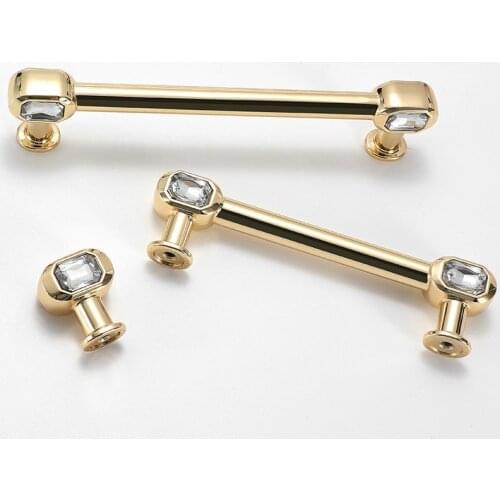 JD Gold Diamond Shape Design Crystal Glass Knobs Cupboard Drawer Pull Kitchen Cabinet Door Wardrobe Handles Hardware