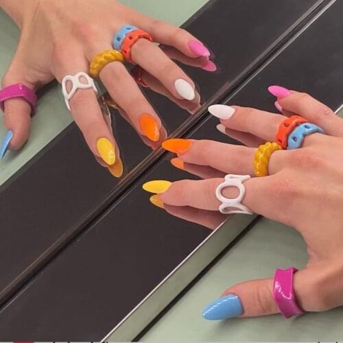 Dvacaman 2021 Trendy Colorful Dripping Oil Rings Hand-Painted Geometric Irregular Open Rings for Women Girls Party Jewelry Gifts