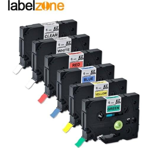 6Pack combo set 6mm Compatible Brother p-touch printers tze111 tze211 tze411 tze511 tze611 tze711 tze tape for ptouch printer