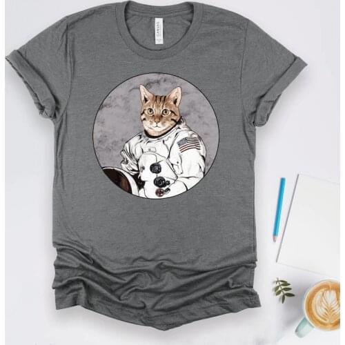 Cat Astronaut Shirt Owner Gift Astronaut Lover Funny Gift Space Cool Women 100% Cotton Kawaii O Neck graphic Mama Short Sleeve