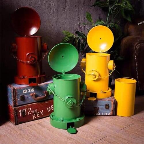 Creative Retro Fire Hydrant Foot Pedal Trash Antique industrial wind and iron art big garbage can Living Room decoration