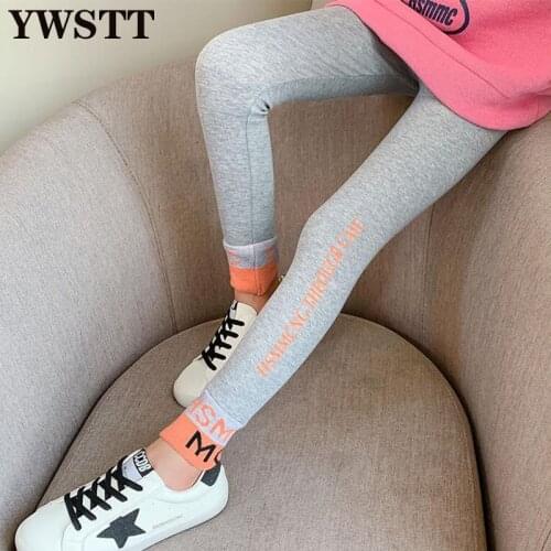 Girls Leggings Kids Spring Autumn Cotton stretch Splicing Letter Leggings Children Skinny Clothing Pants 10 11 12 years Trouser