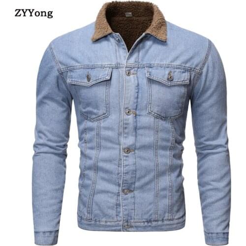 Hot Sale Men Jacket and Coat Trendy Warm Fleece Denim Jacket 2020 Winter Fashion Men Jean Jacket Outwear Male Cowboy