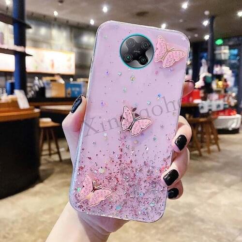 Phone case POCO F2 Pro butterfly Soft Transparent Bling Glitter POCO F2Pro cover