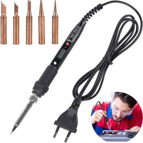 6-in-1 LCD Digital Display Electric Soldering Iron Kit 80W Adjustable Temperature With 5pcs Solder Tip Welding Equipment Set