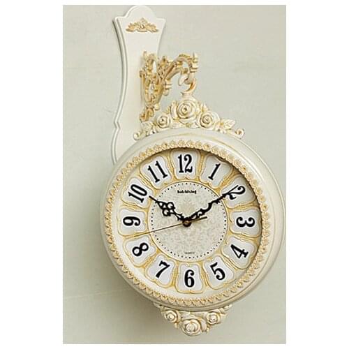 Pastoral Simple European Double-sided Wall Clock, Living Room, Mute, Large Bell, Two Sides, Circular Creative Quartz Wall Clocks