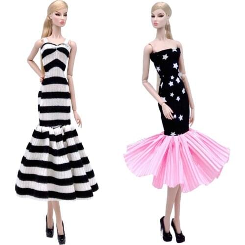 NK 2 Pcs Doll Fashion outfit Black Dress +Pink Skirt for Barbie Doll Clothes 1/6 Doll Accessories Play House Dressing Up 9X