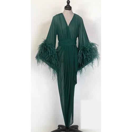 Bridal Feather Nightgown Robes New Arrival Transparent Lady Sleepwear Jackets Long Overlay Dressing Gowns After Party Dress