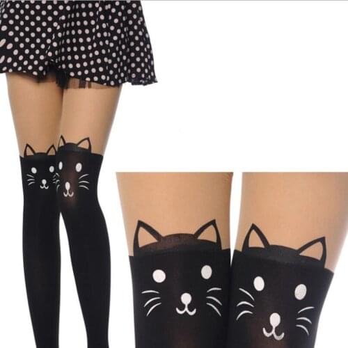 VISNXGI New Cute Pantyhose Patchwork Stockings Velvet Women Sexy Cat Pattern Printed Cartoon Girl Black Transparent Tights 2020