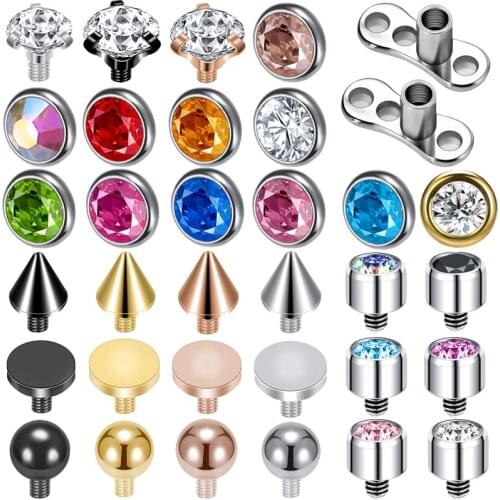AOEDEJ 1PC Stainless Steel Dermal Piercing CZ Crystal Dermal Anchor Surface Piercing Top Skin Micro Dermal Women Body Piercing