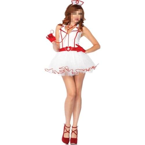 HOT European Womens Nurse Suit Charm Costumes Erotic Wihte Sexy Lingerie Halter Neck Nurse Uniform Dress M4828