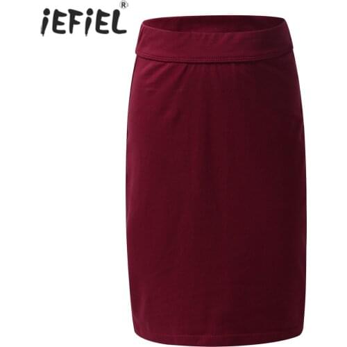 Casual Fashion Kids Girls Pencil Skirts Solid Color Stretchy Knee Length Skirts Elastic Waistband Kids Clothes Girls Skirts