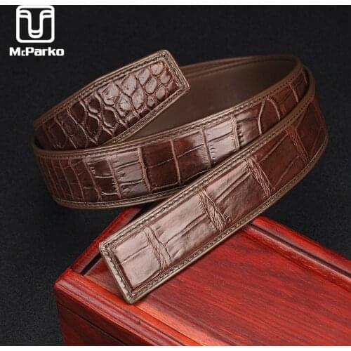 McParko Genuine Alligator Leather Belt Without Buckle Luxury crocodile leather belt men Fashion Waist Belt Strap 3.8cm Brown