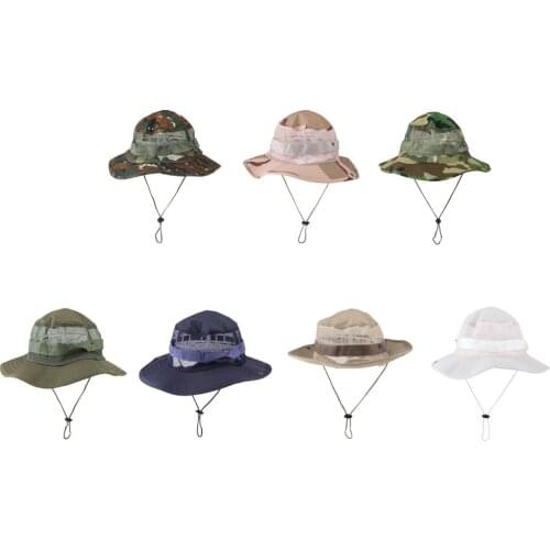 Fishing Caps Breathable Wide Brim Hat Outdoor Sun Protection Mesh Safari Cap with Adjustible Chin Strap for Travel Fishing
