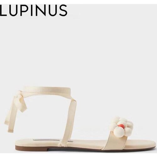 LUPINUS Summer Ankle Straps Women Sandals 2021 New Elegant Open Toe Women Flat Sandals Fashion Flower Design Women Casual Shoe