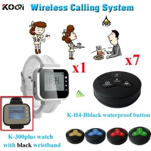 Wireless Waiter Buzzer Call System 1pcs Wrist Watch Receiver Work With 7pcs Waterproof Bell 433.92mhz With CE