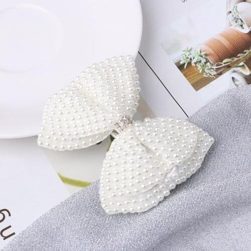1PC Girls White Pearl Bows Hair Clips Kids Boutique Layers Bling Rhinestone Center Bows Hairpins Girls Hair Accessories