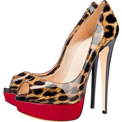 Pumps Women Shoes Platform Shoes Peep Toe Leopord Lady Shoes Patent Leather Mixed Colors Slingbacks Thin Heels Womens Sandals