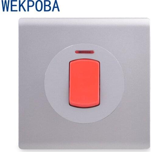 WEKPOBA Dimmer FAN Regulator Wall Switch 20A 45A Switch With Neon PC Panel For Water Heater On / Off For Air Conditioner Grey
